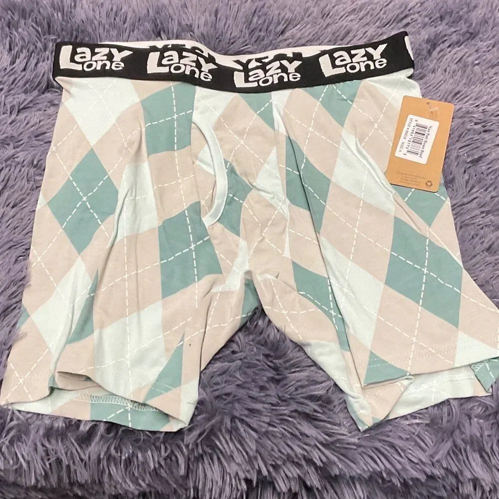 Lazy One Men's Argyle GOLF STYLE Boxer Briefs - Teal and Cream